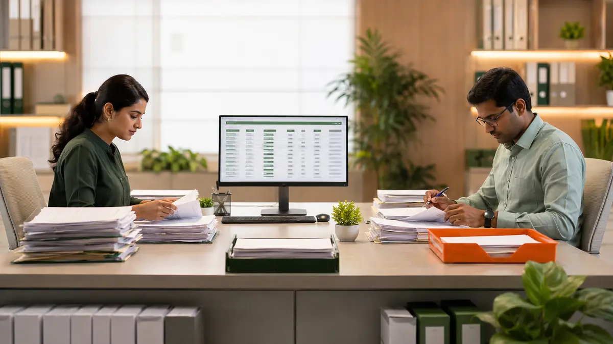 Independent reviewers reconciling source records and separating exceptions