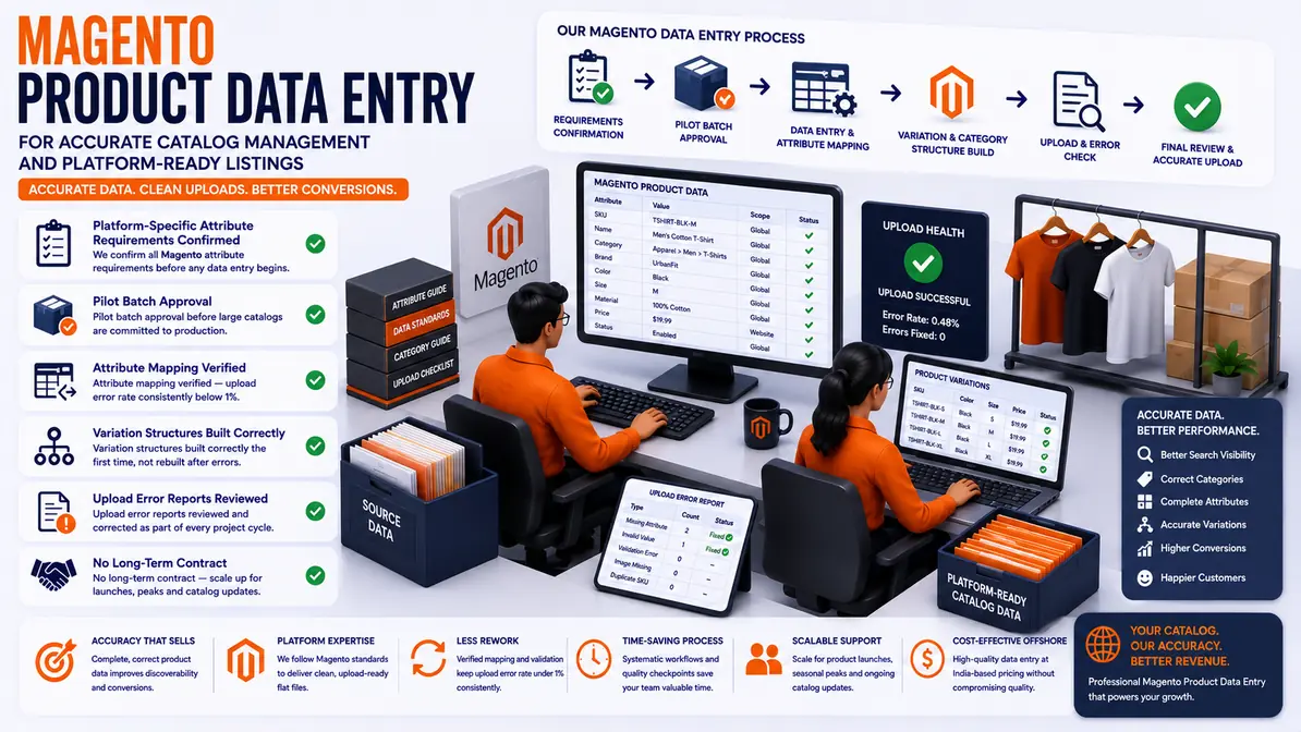 Magento Product Data Entry Services workflow and quality review